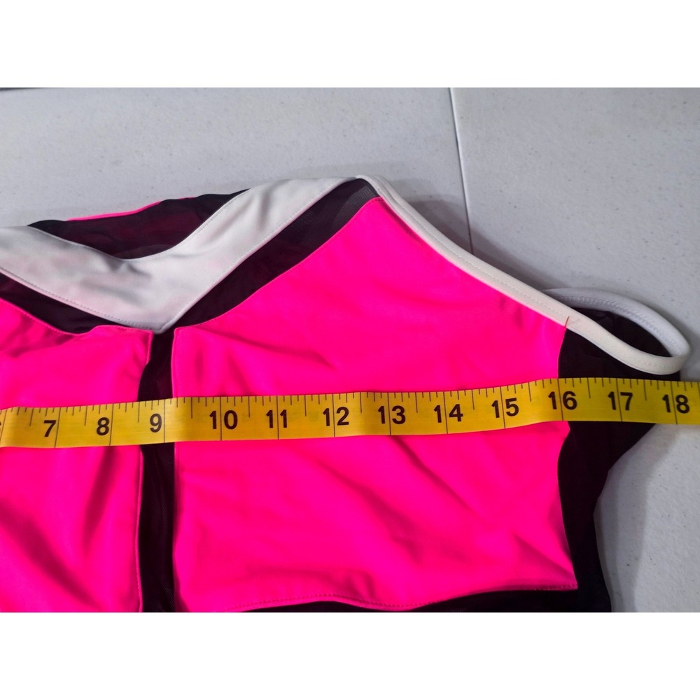 Kandi Kouture Neon Pink Black White Colorblock Dance Leotard AL High Neck Mesh - Picture 6 of 10